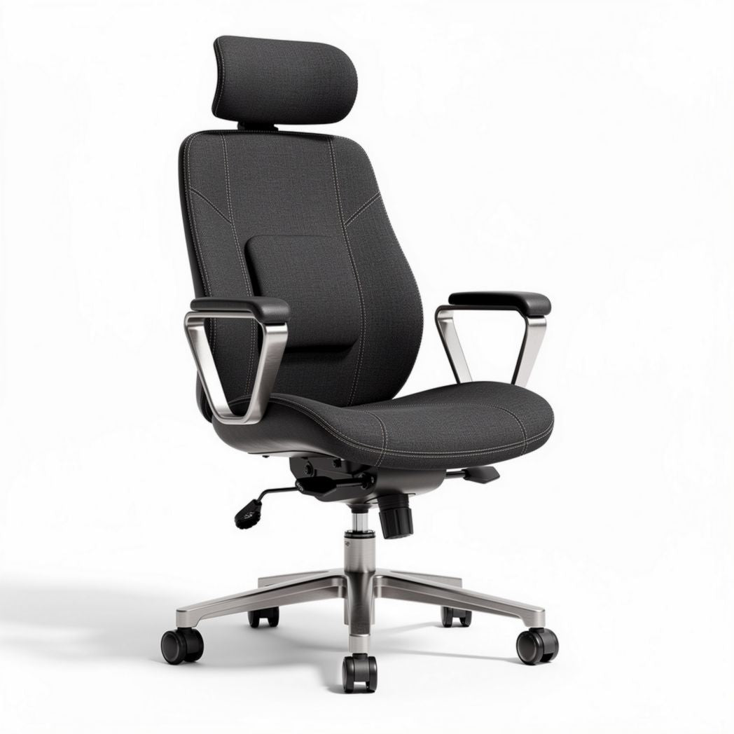 Ergonomic office chair with adjustable headrest and armrests in black fabric 65 x 65 x 120cm