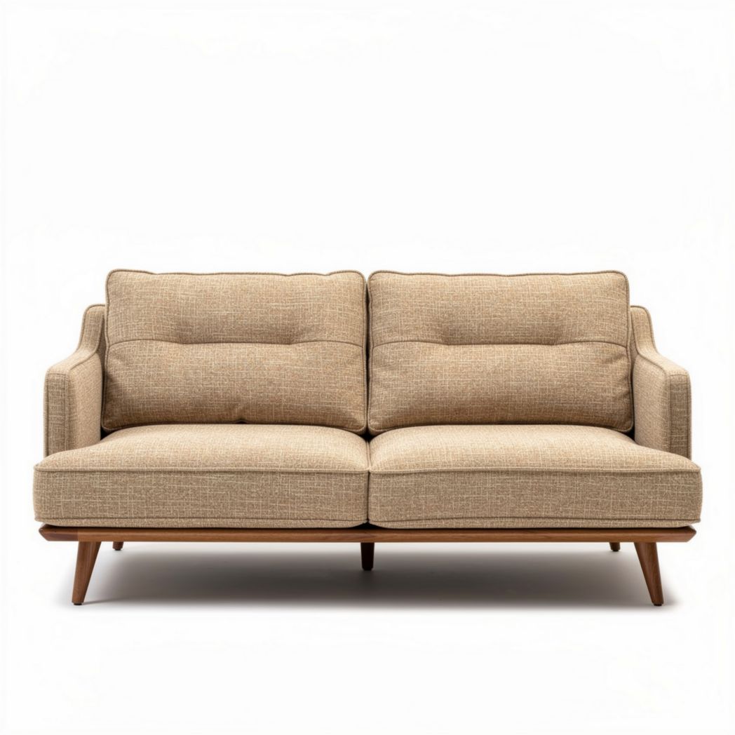 Two-seater sofa in beige fabric with wooden legs 180 x 85 x 75cm