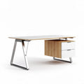 Modern desk with wood drawers and metal legs 150 x 75 x 75cm