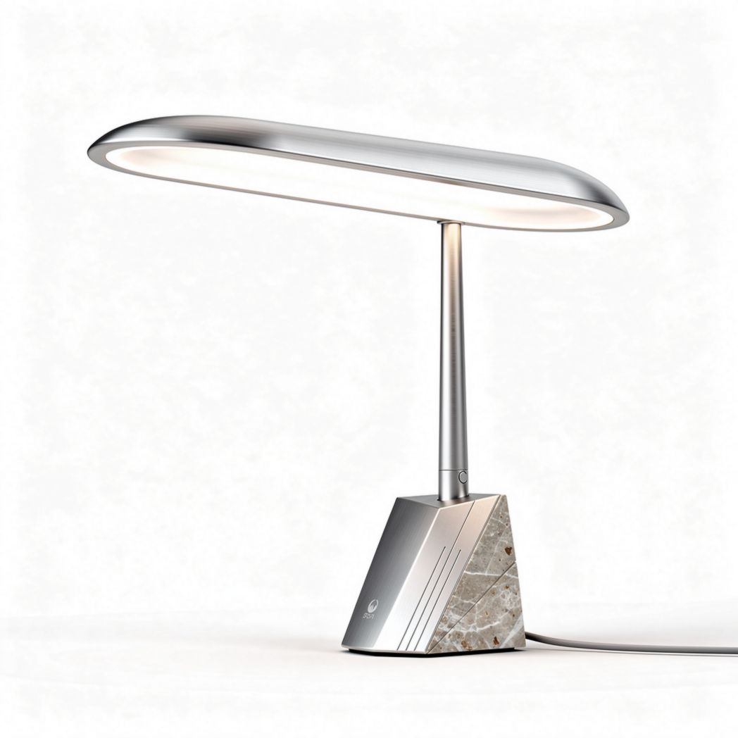 Marble base metal desk lamp with adjustable LED light in silver color