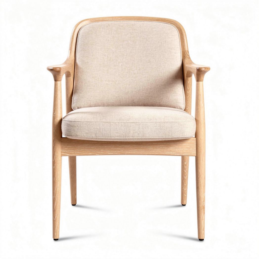Oak armchair with linen upholstery in natural finish 60 x 60 x 80cm