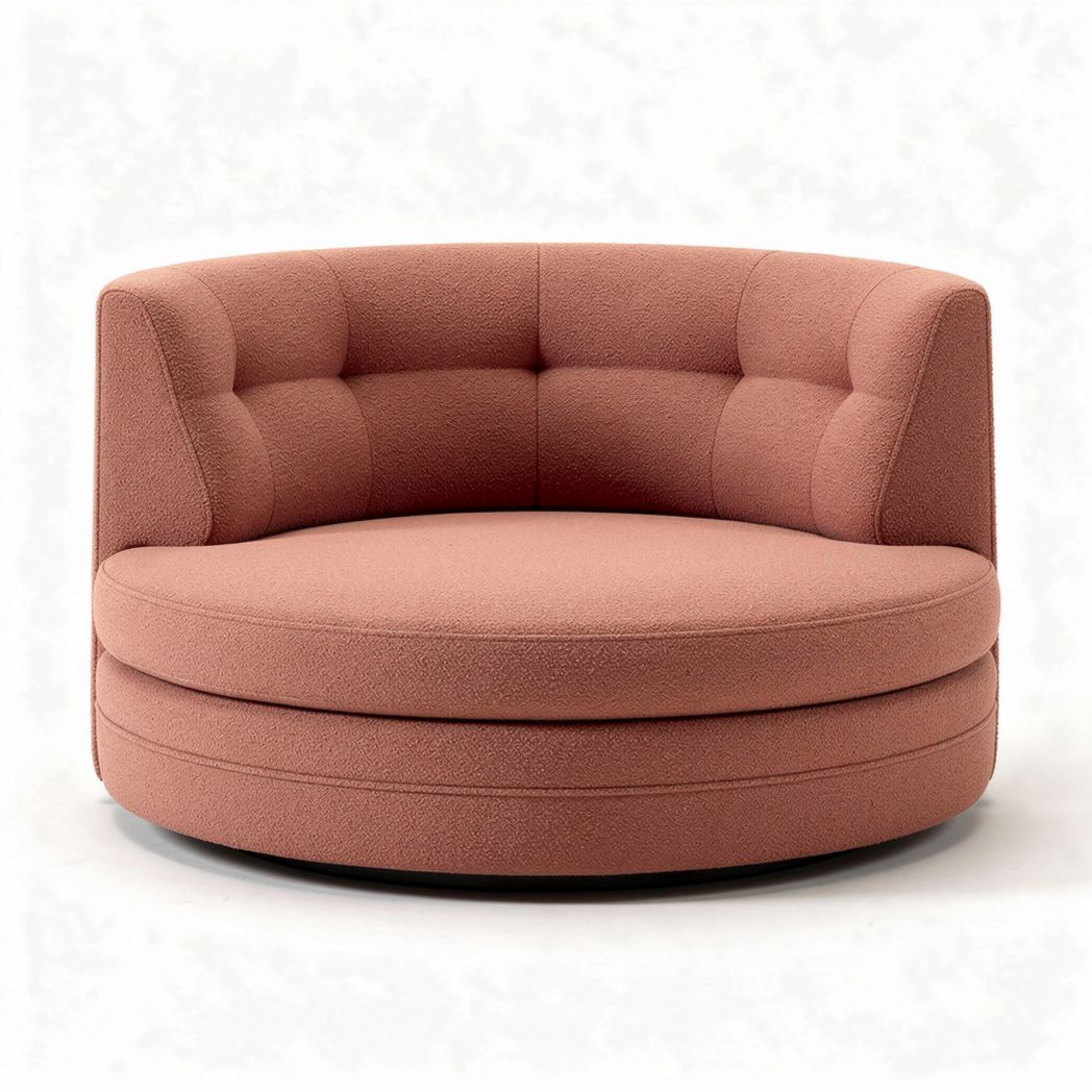 Round swivel chair in blush fabric with tufted design 90 x 90 x 60cm